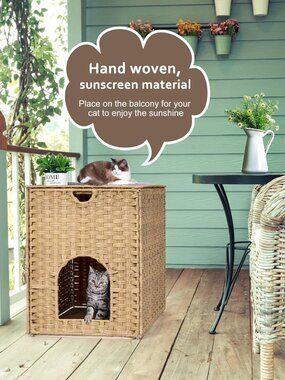 Handwoven Plastic Rattan Cat House